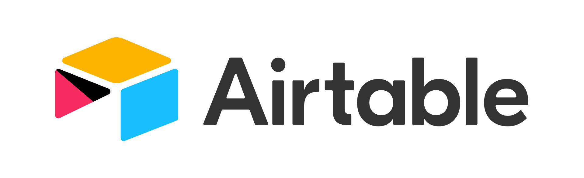 The Airtable logo. A red-purple, yellow-orange, and blue-green graphic of a table is positioned the the left of the word 